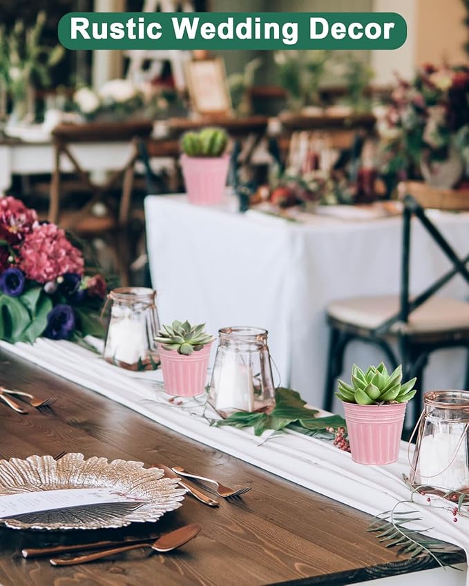 vensovo 4 Inches Pink Metal Rustic Flower Pots - 6 Pcs Small Galvanized Planters with Drainage Hole and Rubber Plug, Rustproof Tin Bucket Plant Pot Farmhouse Vintage Style for Decor