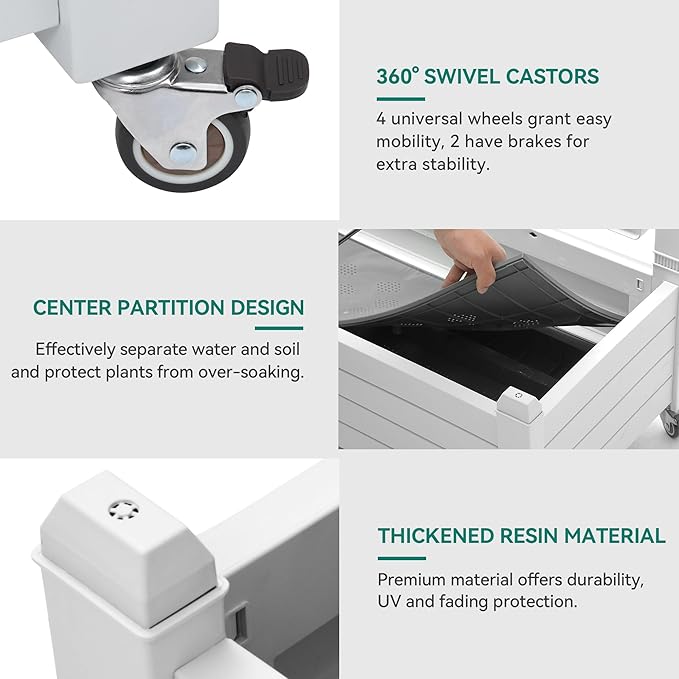 YITAHOME 43.3x17.7x61 in Planter Trellis Box with Wheels & Drain Plug, Outdoor Resin Raised Garden Bed for Climbing Plants, Large Weather-Resistant Design, Grayish-White