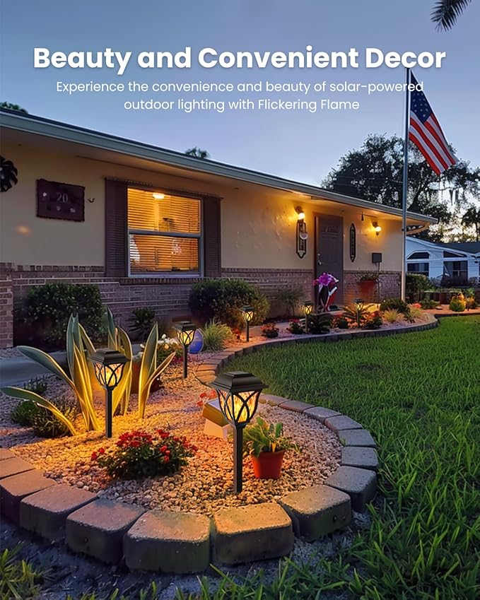 Solar Lights Outdoor, Solar Torch Lights with Flickering Flame, Solar Powered Outdoor Decorations Waterproof, Tiki Torches for Garden Yard Path Patio Porch Outside Decor (6 Pack)