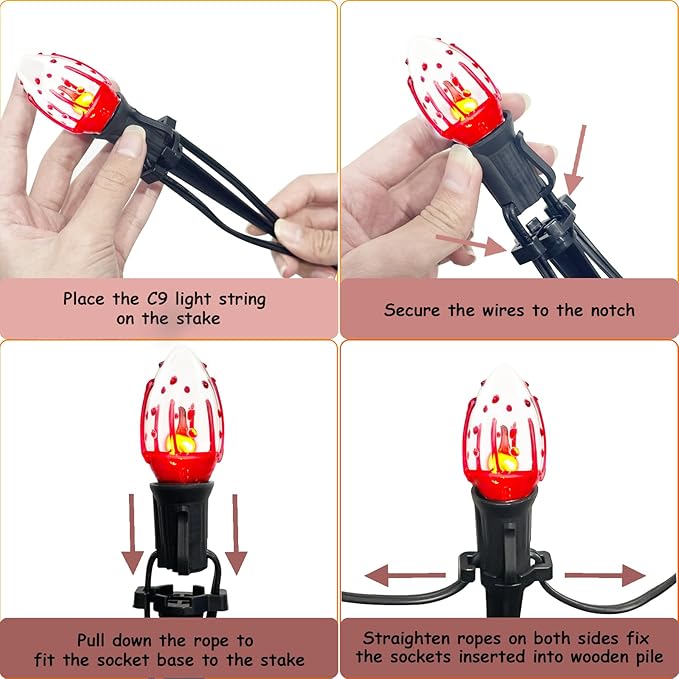 C9 Halloween Pathway Lights Outdoor, 38Ft Halloween Blood Teardrop Pathway String Lights with 25 C9 Flicker Flame Lights, Halloween Decoration Walkway Lights for Outdoor Pathways Gardens and Yards