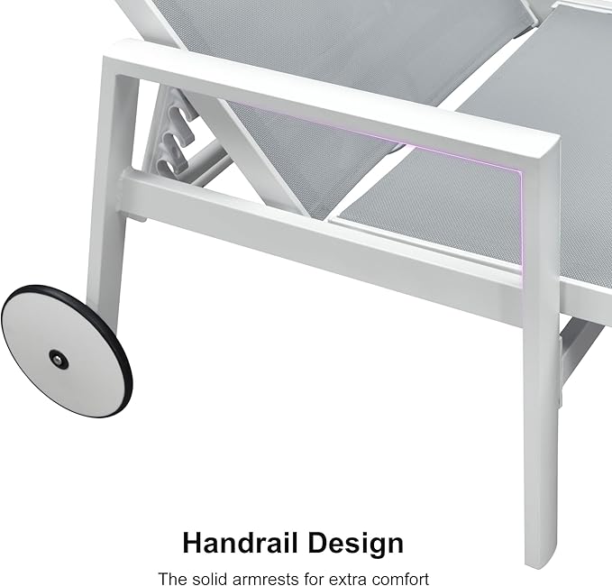 PURPLE LEAF Outdoor Lounge Chairs Set of 4 White Aluminum Chaise Lounge Chair Outdoor with Wheels and Armrest for Patio Deck Pool Side Table Include, Bluish-Gray