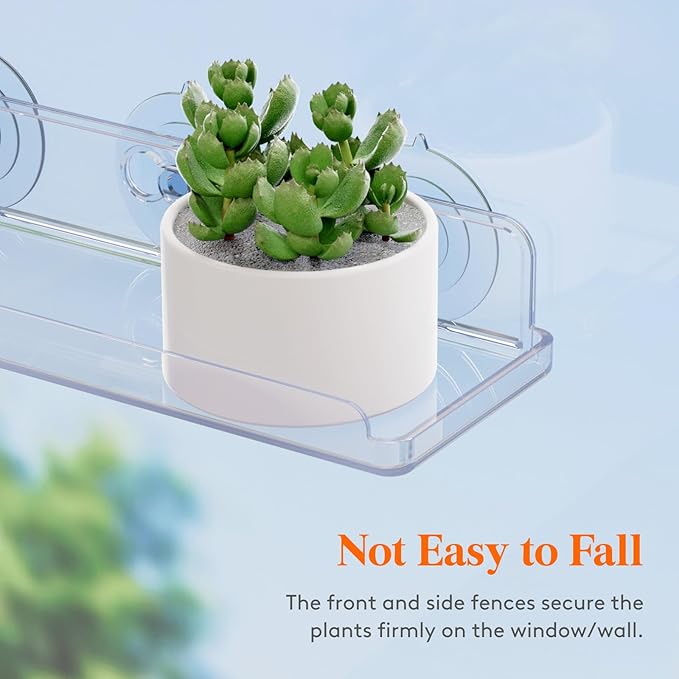 Lifewit Window Plant Floating Shelves 15 inch, 4 Pack Acrylic Suction Cup Shelf, Window Sill Extender for Indoor Succulent Plants, Micro Greens, Seed Starter Pots, Herb Planters