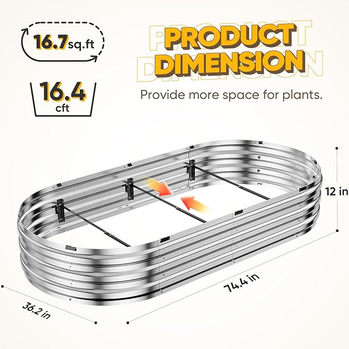 KING BIRD Raised Garden Bed Kit 2025 Upgraded Quick-Setup Galvanized Planter Garden Box Outdoor for Gardening, Vegetables, Flowers, 74x36x12 in, Silver 2PCS