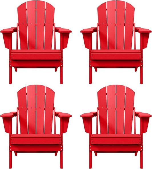 Westin Outdoors Laguna WO Home Furniture Adirondack Chair 4 PC Set Classic Outdoor Patio Folding Chair for Bon Fire Pit Lawn Backyard Beach Plastic Weather-Resistant (Red)