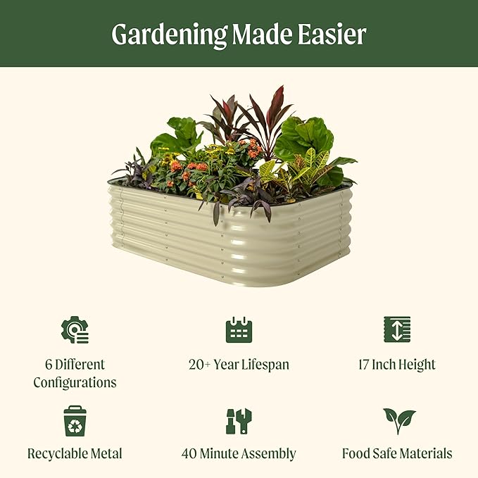 Vego garden Aluzinc Raised Garden Bed Kits, 17" Tall 6 in 1 Modular Metal Raised Planter Bed for Vegetables Flowers Patio Ground Planter Box, Sunlit Oak