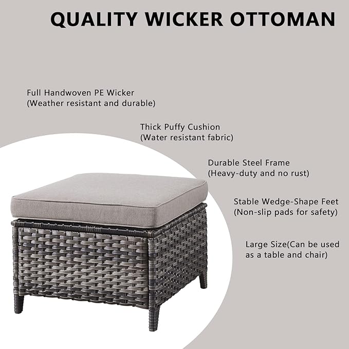 Outdoor Wicker Patio Furniture Set - 5 Piece Rattan Patio Conversation Set with 2 Rocking Swivel Chairs,2 Ottomans and 1 Loveseat for Porch Deck Backyard Garden(Mixed Grey/Grey)