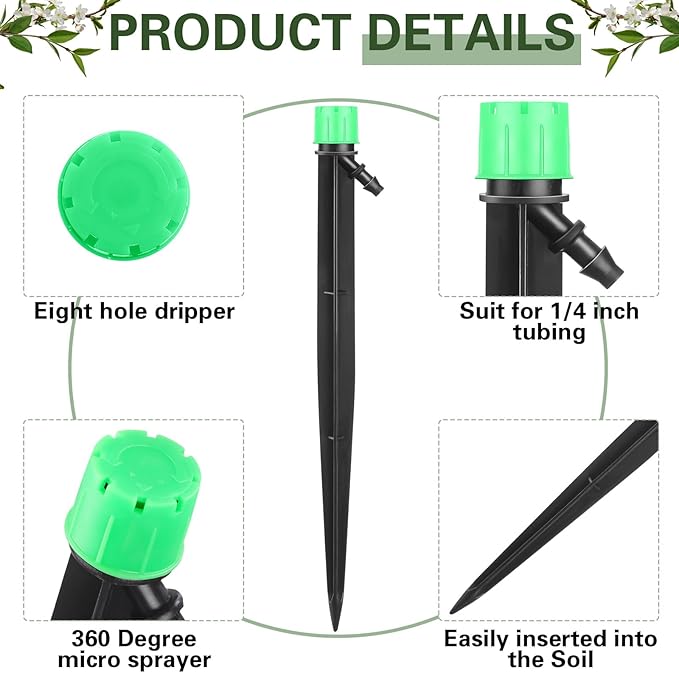 120 Pcs Drip Irrigation Emitters for 1/4'' Drip Irrigation Tubing 60 Irrigation Emitters Sprayer 60 Adjustable 360 Degree Water Flow Drippers for Patio Lawn Garden Watering