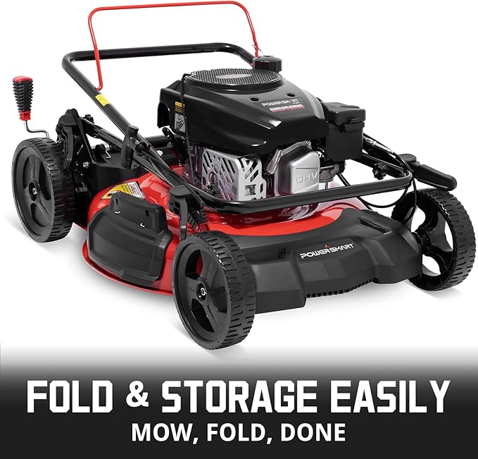 PowerSmart Lawn Mower Gas Powered, 21-Inch 144cc Engine 3-in-1 Walk-Behind Push Lawn Mower, Oil Included