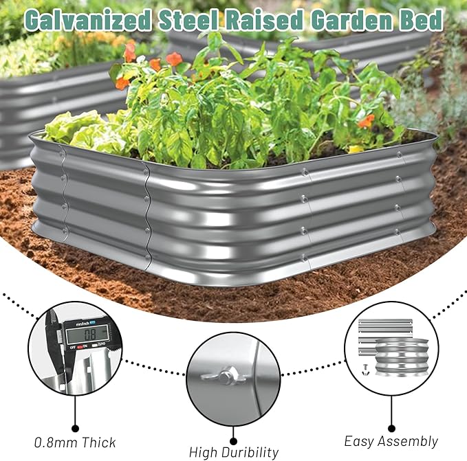 Raised Garden Bed, 3×3×1ft Galvanized Steel Planter Boxes, Heavy Duty Outdoor Raised Garden Bed Planter Kit for Gardening, Rustproof Large Garden Beds for Vegetables, Fruits, Flower Grow