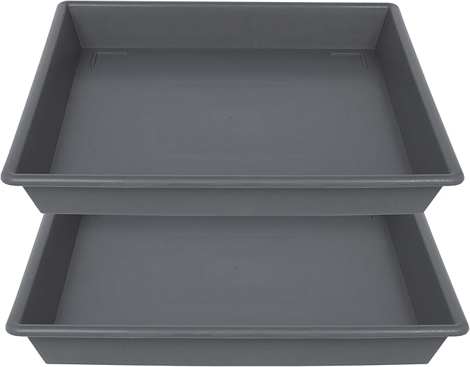 Square Plant Saucer 20 Inch 2 Pack, Large Plant Trays for Pots Heavy Duty Gray Plastic Plant Saucers for Indoors Outdoors, Flower Pot No Holes Plant Lover Gardening Gifts