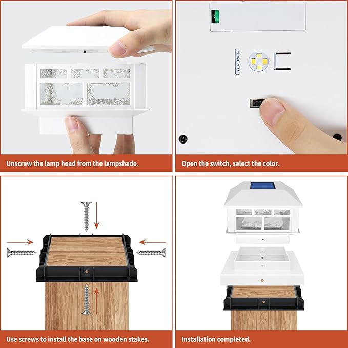 Solar Post Lights Outdoor, 20LM Solar Fence Cap Lights, Waterproof, 2 Light Modes, fit 3.5x3.5in 4x4in 5x5in Wooden Post, Solar Power Deck Light for Garden Deck Patio Decoration(White 12Pack)