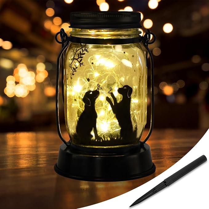 Kyoryuger Dog Solar Lanterns 3in1 Dog Lights Garden Decor Gifts for Women Mom Grandma Unique Teen Girl Gifts Christmas Gifts for Dog Lovers Decorative Pet Memory Lanterns for Yard Lawn Patio Landscape