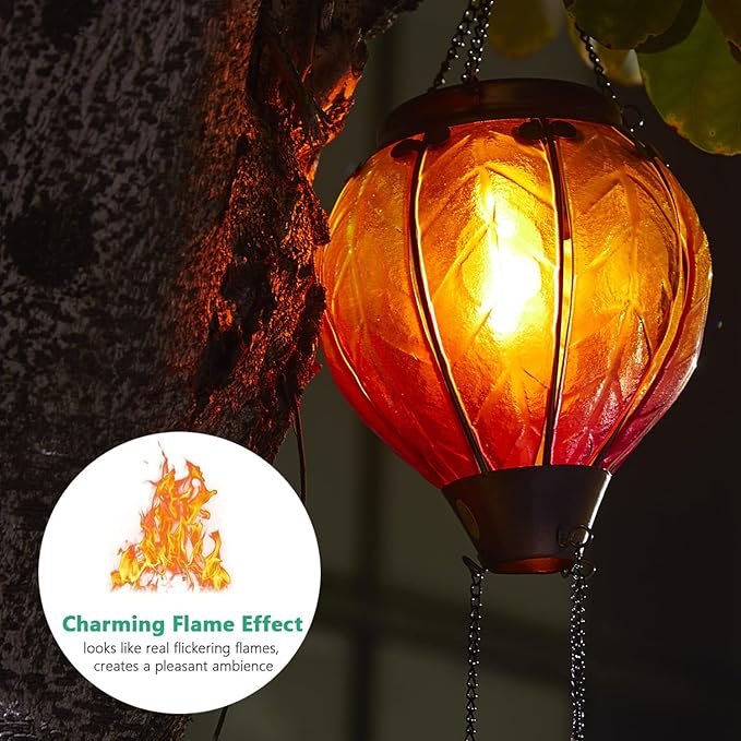 Hot Air Balloon Solar Lantern with Flickering Flame Hanging Solar Lights Outdoor Waterproof Lanterns for Garden Patio Yard Party Decoration