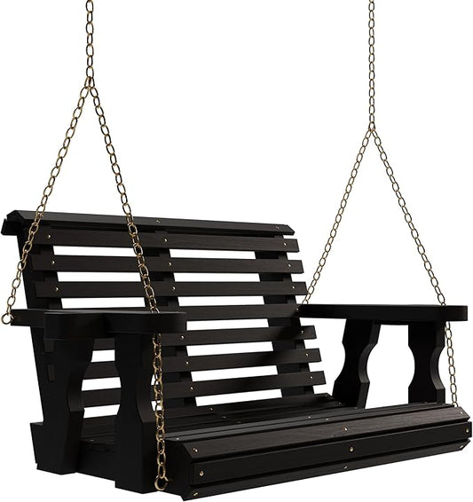 Amish Casual Roll Back Swing, 3-Foot, Semi-Solid Black Stain, Chains, with cupholders