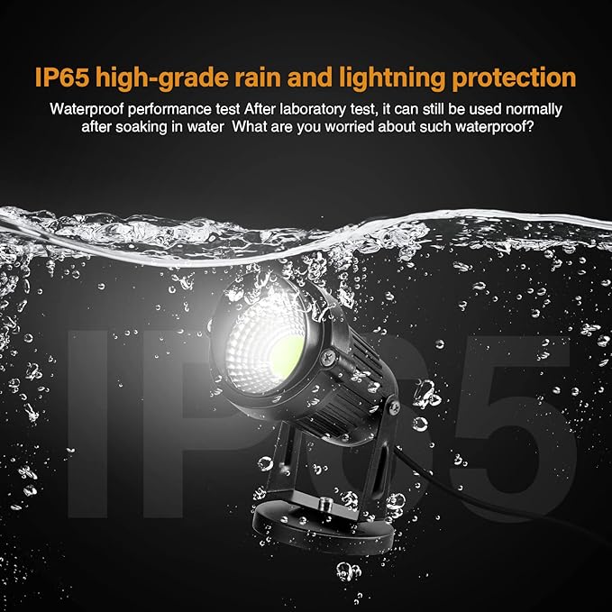 LemonBest Landscape Lights - 5W 110V Outdoor Spotlight - Waterproof IP65-3000K Cool White LED Landscape Lights - 5ft Cable for Yard Garden Patio Driveway House (Include Spike) (2 Pack)