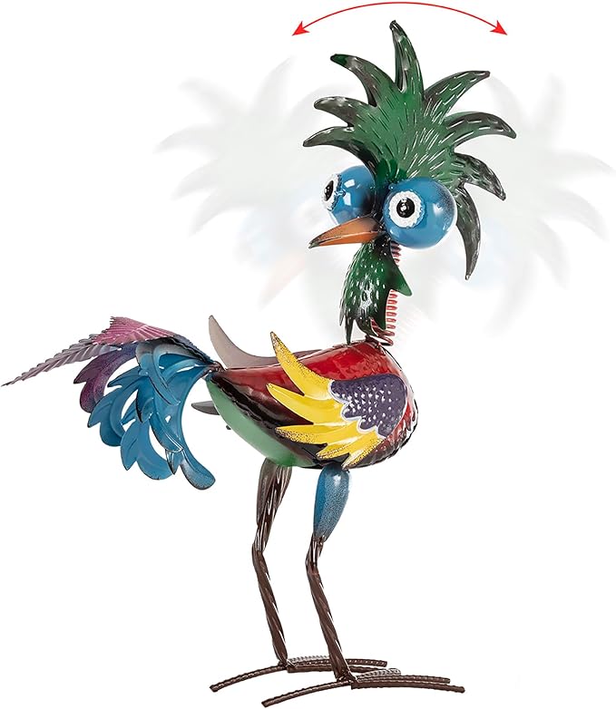 Alpine Corporation 19" Tall Indoor/Outdoor Wild Tropical Metal Rooster Yard Statue Decoration, Multicolor