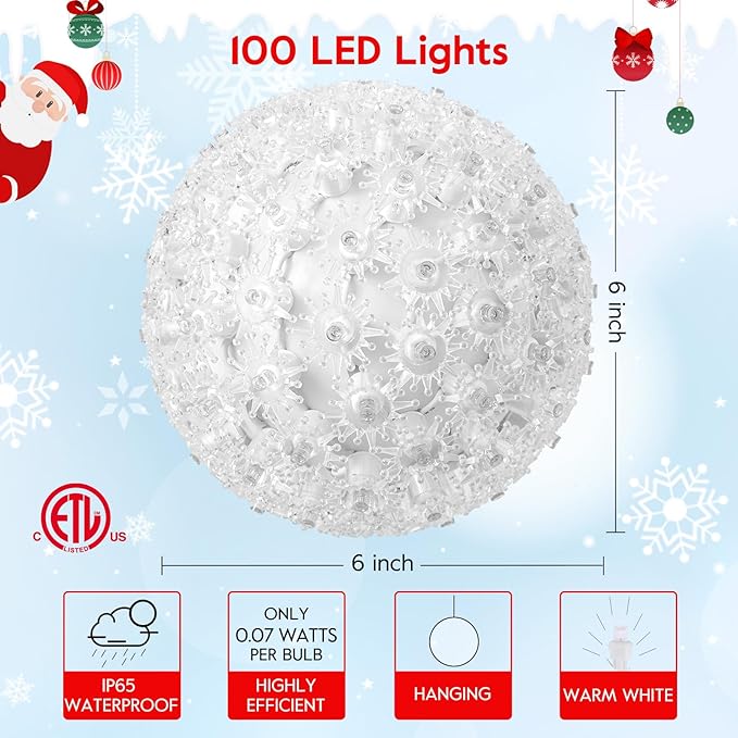 Brightown Christmas Hanging Starlight Sphere Light, 6” 100 RGB Replaceable LED Bulbs with Add-On Plug, LED Sphere Lights for Trees Party Wedding Patio Indoor Outdoor Decorations