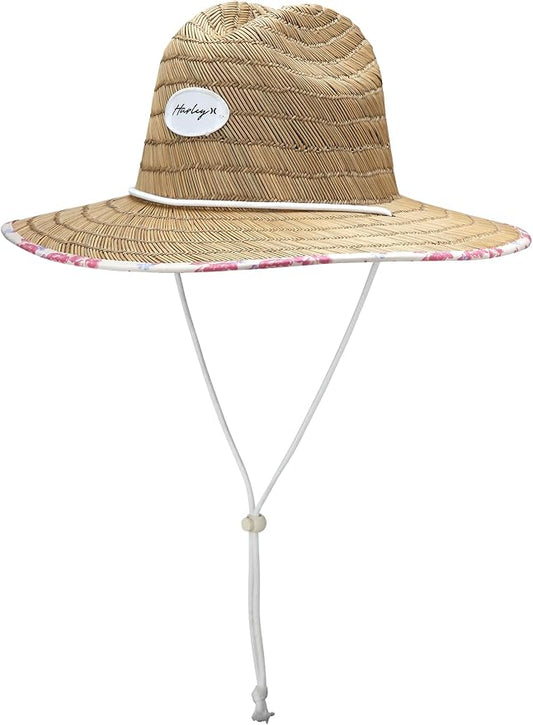 Hurley Women's Straw Hats - Real Straw Hat Medium Brim and Adjustable Chin Strap
