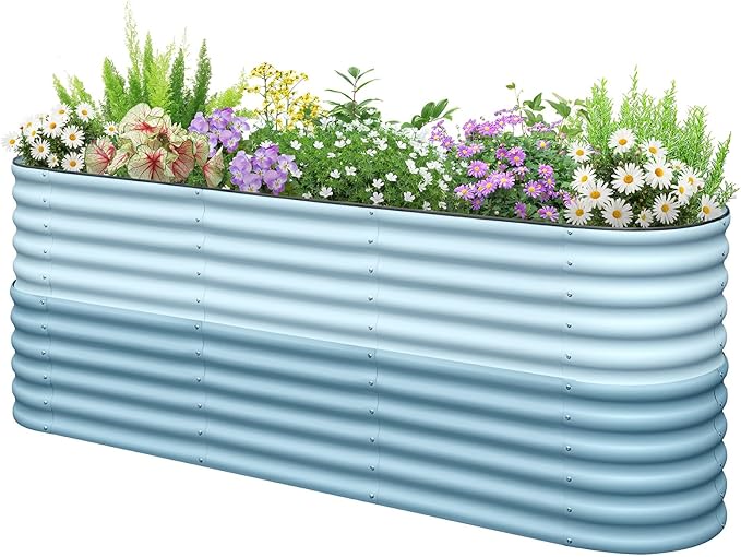 KING BIRD Raised Garden Bed 2.85 ft Tall 9 in 1 Galvanized Planter Garden Box Outdoor for Gardening, Deep Root Vegetables, Flowers 94.5X23.6X34.2 in, Light Blue