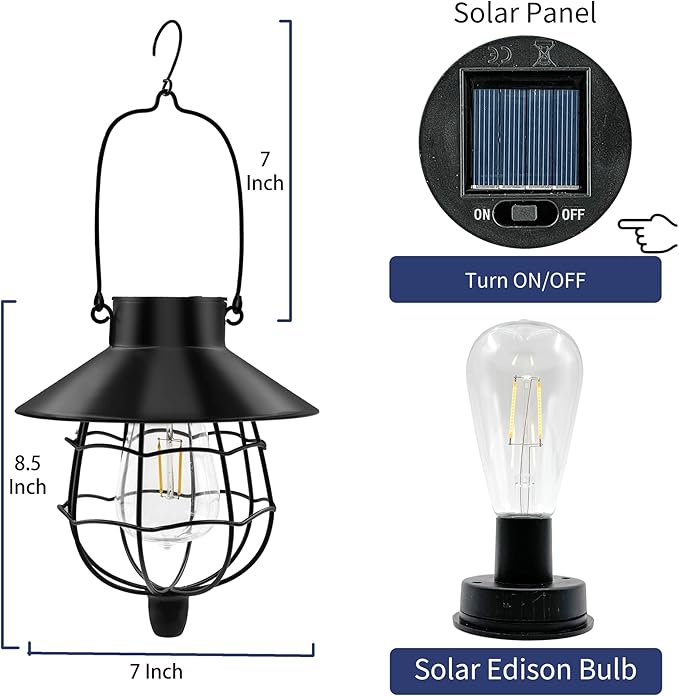 Solar Hanging Lantern Outdoor Waterproof Solar Lanterns Hanging Lights for Outside with Bright Warm White Light for Garden Patio Yard Pathway 2 Pack(Black)