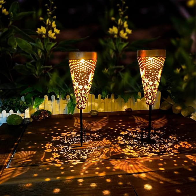 DIBIEECN 4 Pack Hummingbird Solar Pathway Lights Outdoor,Metal Garden Decorations Outdoor Lights with Patterns and Warm Light,Waterproof Landscape Lighting for Path Patio Backyard Walkway Yard
