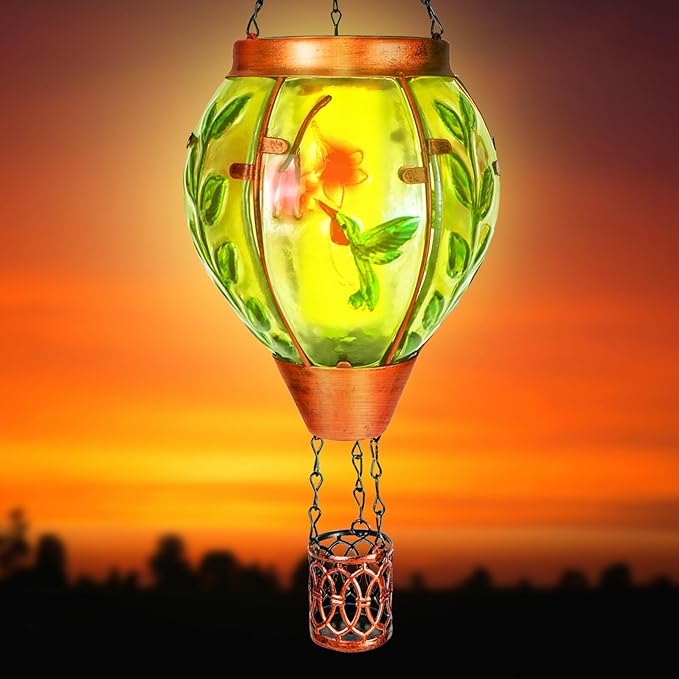 4 Pack Solar Hot Air Balloon Lantern with Flame，Hummingbird Outdoor Solar Lanterns for Outside Garden Yard Farmhouse Patio Pathway Decoration, Hummingbird Gifts for Women Grandma Mom - Hummingbird