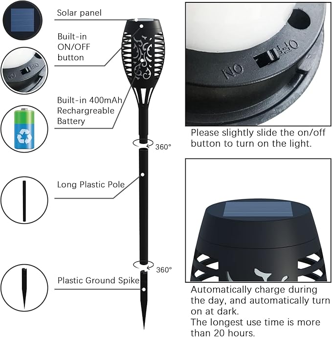 12 Pack Solar Torch Lights Outdoor Waterproof - Blue Flickering Flame, Outdoor Solar Garden Lights for Yard, Tiki Torches for Outside Patio Pathway Decorations