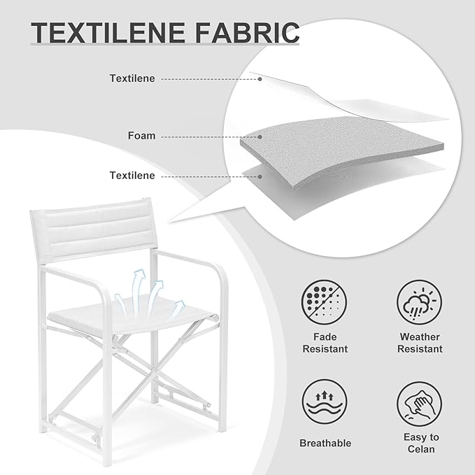 Aoodor Patio 34" Director's Chairs Set of 4, Outdoor Portable Bar Height Seating with Folding Aluminum Frame, 225 lbs Capacity, Perfect for Camping, Fishing, Picnic