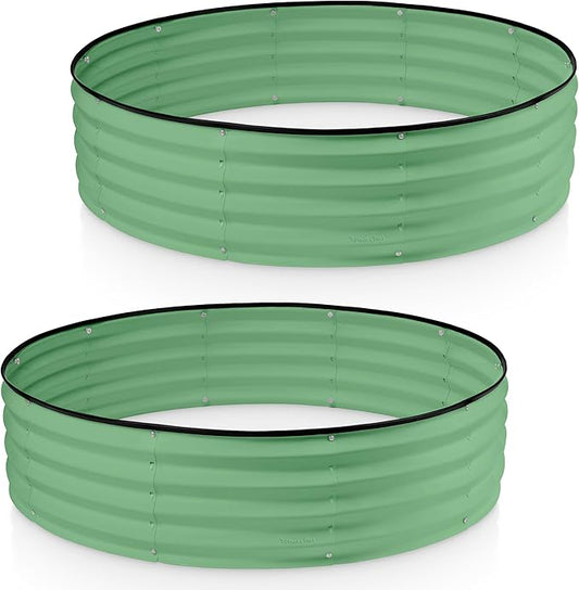 Round Galvanized Raised Garden Bed // 4×4×1 ft (2-Pack) Galvanized Raised Garden Beds Outdoor for Gardening, Vegetables, Flowers // Patented Tool-Free Design Round Planter (Light Green)
