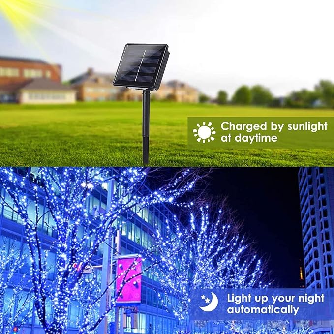 Solar String Lights Outdoor, 2-Pack Total 80FT 200 LED Solar Christmas Twinkle Lights Outside Waterproof Copper Wire 8 Modes Solar Fairy Lights for Garden Tree Party Birthday Christmas Decor (Blue)