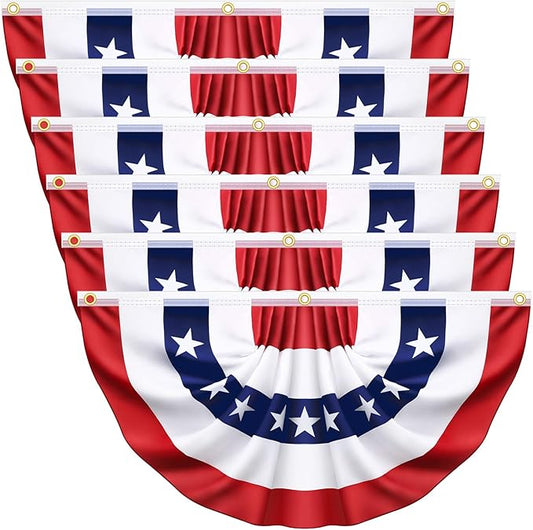 3x6 Ft 6 Pack American Pleated Fan Flag, Patriotic Half Fan Banner American Flag Decoration Bunting for Outside Red White and Blue Decor Independence Day Memorial Day 4th of july Decorations