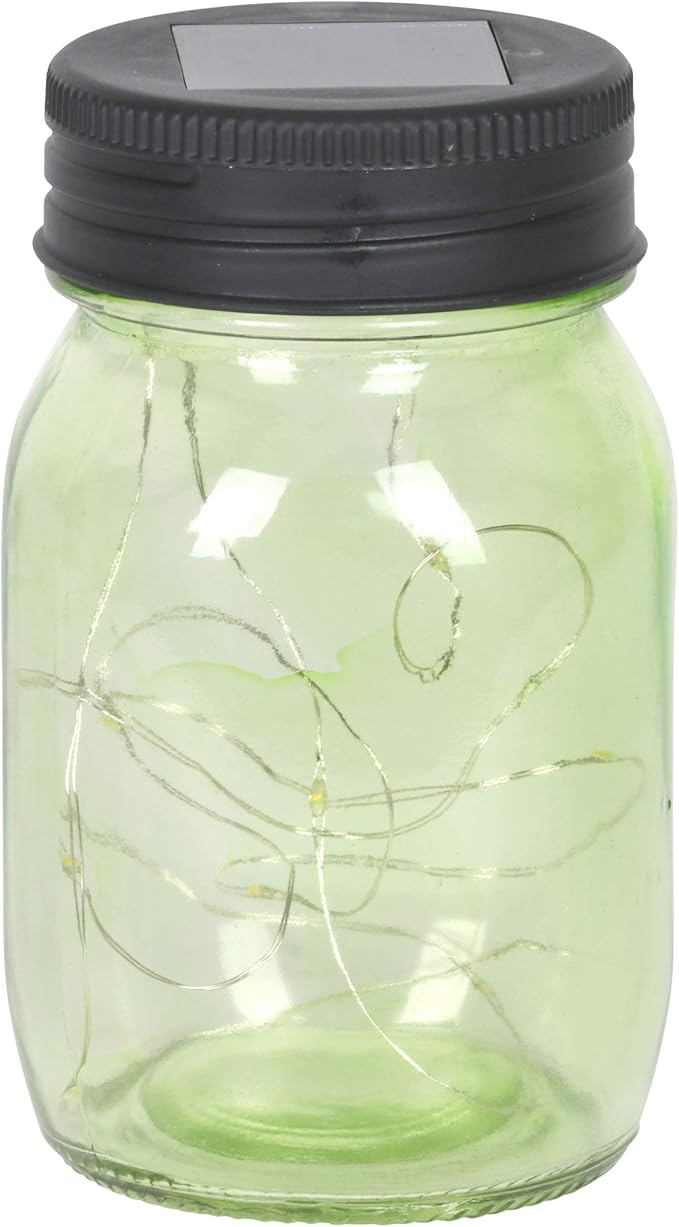 Exhart Solar Mason Jars, Set of 3 Glass Outdoor Garden Lanterns with Lids, 12 LED Firefly Lights, Lawn and Yard Decorations, 3.5 x 5.5 Inch