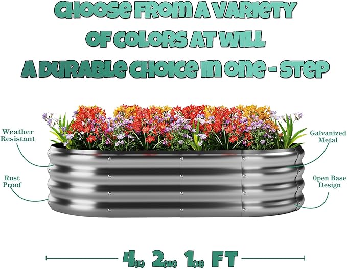 Galvanized Metal Planter Raised Garden Bed Kit for Gardening Outdoor，4x2x1ft Planter Grow Garden Box Raised Flower Bed