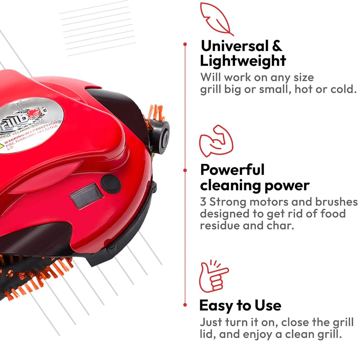 Grillbot Automatic Grill Cleaning Robot with Nylon Brushes, BBQ Grill Cleaner, Grill Brush, Grill Scraper, BBQ Accessories (Red Grillbot)