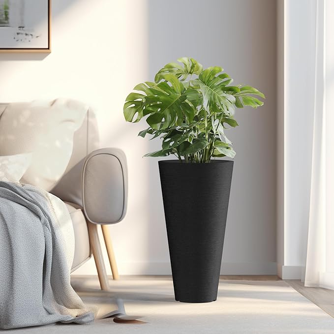 Kante Tall Round Planter Set of 2, 18" H Large Decorative Planter Pots for Outdoor Indoor Garden Patio Front Porch (Black)