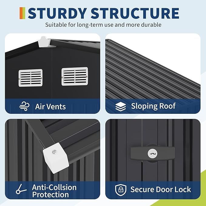 6x8 FT Metal Storage Sheds Outdoor with Floor, Metal Yard Sheds Garden Shed Kit, MetalTool Shed with Lockable Door, Metals UtilitySheds Buildings with Air Vent for Backyard Garden Patio Lawn