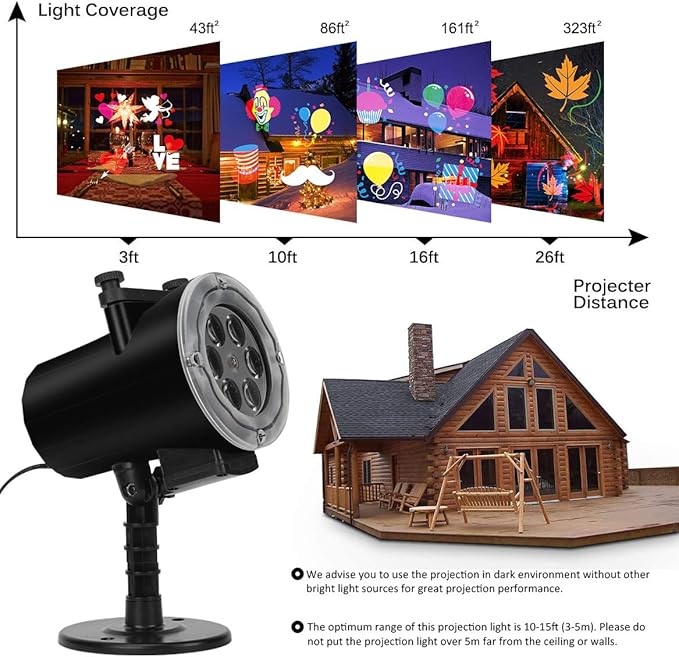 Holiday Projector Light, Syslux Halloween Christmas Projector Lights 16 HD Slides LED Waterproof Light Outdoor Indoor Light with Remote Control for Party Garden Halloween Xmas Holiday Landscape Decor