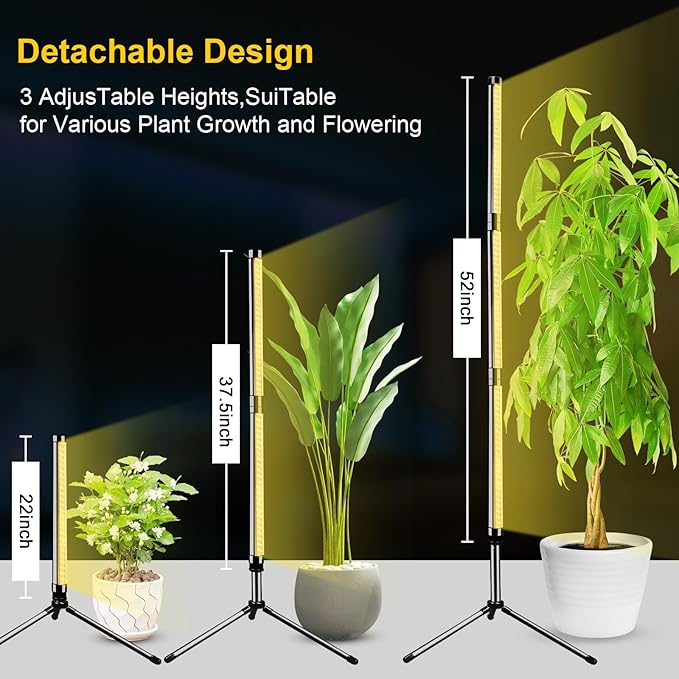Grow Lights for Indoor Plants, Height Adjustable with On/Off Switch and Timer, Vertical Plants Grow Light for Indoor Plant Growth and Flowering