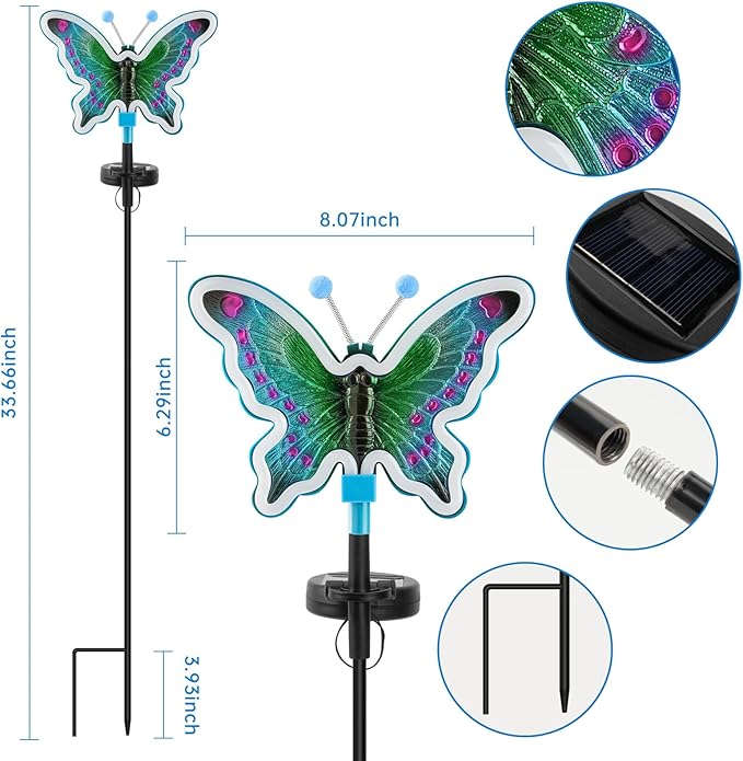 Solar Butterfly Lights Outdoor,Butterfly Solar Lights for Outside, Solar Garden Decor, Outdoor Garden neon Lights,Pathway Butterfly Lights (Light Blue,2pack)
