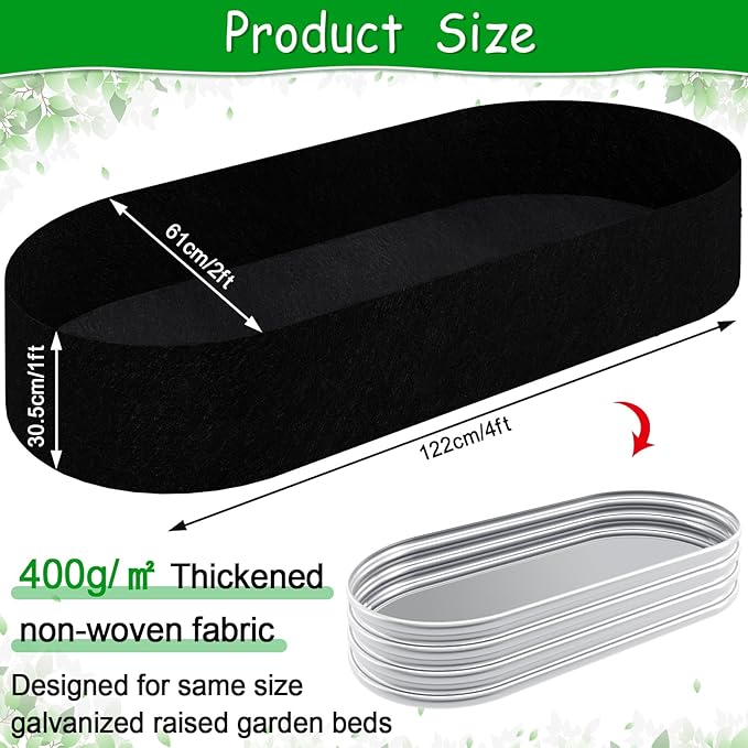 2mm Thick Fabric Garden Grow Bed Bags, 4x2x1 Ft Liners Designed For Outdoor Metal Raised Garden Beds, 60 Gallon Capacity Oval Large Vegetable Growing Boxes