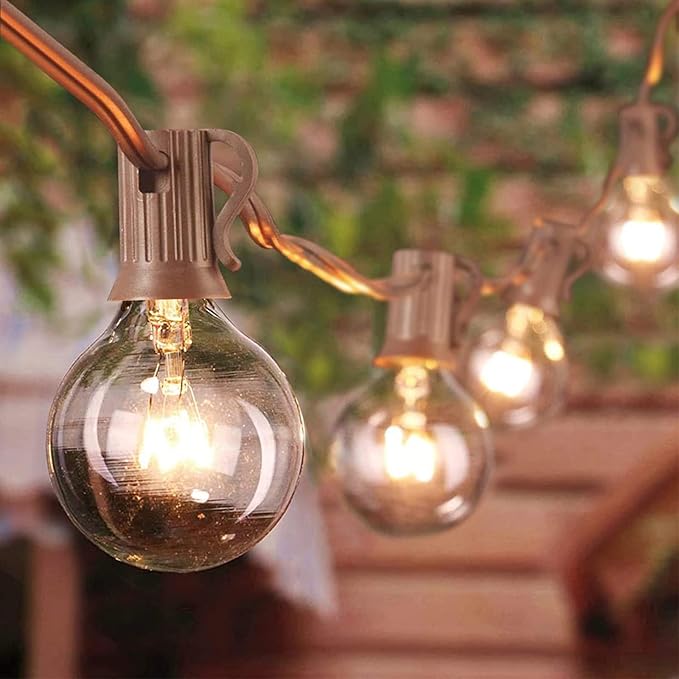 G40 Outdoor String Lights, 50Ft Hanging Outdoor Patio Lights with 53 Clear Globe Bulbs (3 Spare), Connectable Backyard Lights for Indoor Outdoor Porch Balcony Party Commercial Decoration- Brown Wire