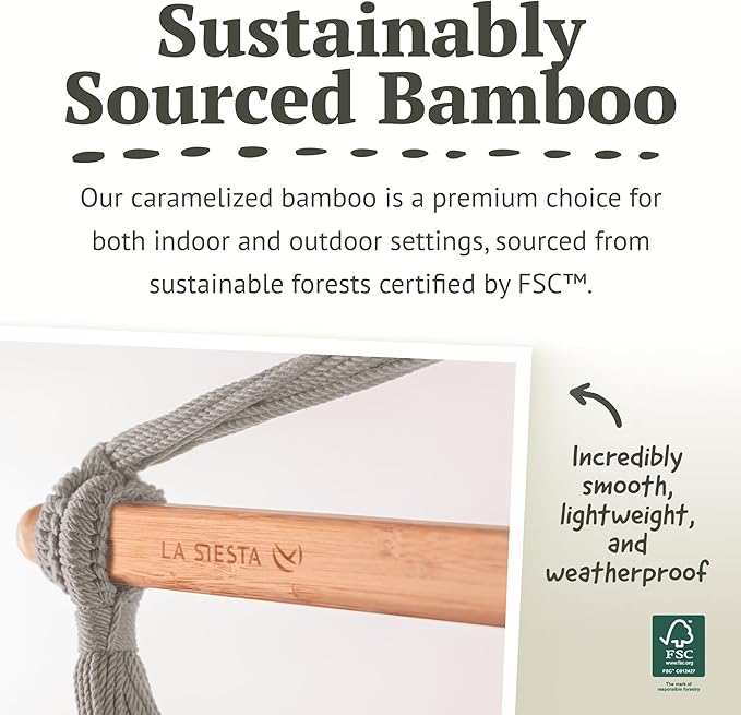 LA SIESTA® - Large Comfort Domingo Hammock Swing Chair & CasaMount - Weather & Tear Resistant Hanging Chair - Outdoor Indoor Hammock Chair w/Suspension Kit for Walls Ceilings Square Beams - Sea Salt