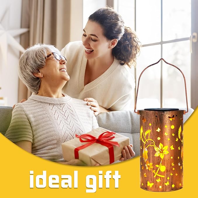 Mothers Day Gifts, Solar Lanterns Outdoor Hanging, Hummingbird Hollowed-Out Metal Waterproof LED Garden Decor Light for Patio Yard Pathway Lawn Front Porch, Birthday Gifts for Women Mom Grandma