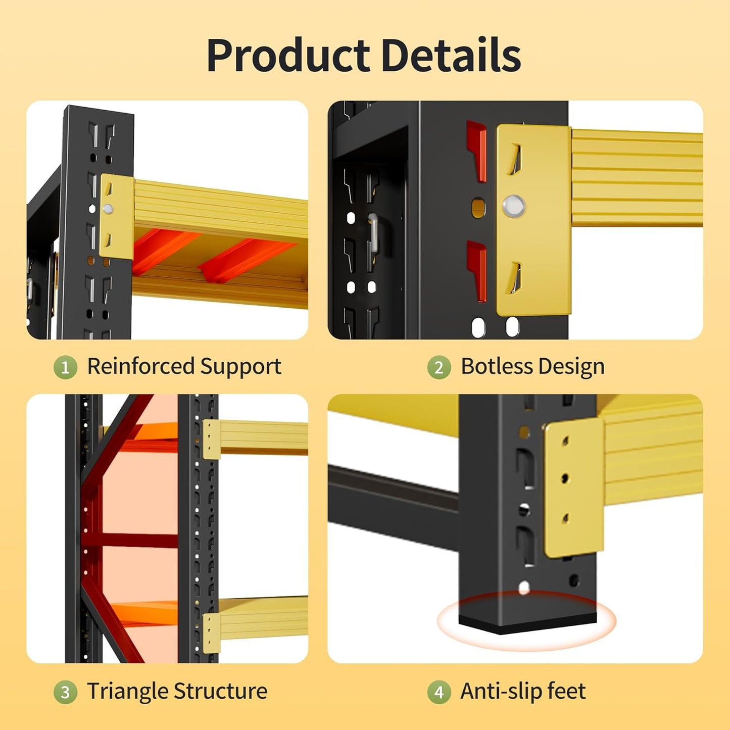 Garage Shelving Unit, 4 Tier Heavy Duty Racks, Easy Assembly, Metal Racks with Adjustable Shelves, 3000 LBS Load Capacity,for Warehouse,Basement (Black, 19.7" D x 41.3" W x 78.7" H)