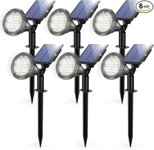 Solar Spot Lights Outdoor, 21 LEDs Brightness Solar Outdoor Lights IP67 Waterproof, 2-in-1 Adjustable Outdoor Lights Solar Powered for Yard Trees Patio Pathway Yard Flag - Cool White(6 Pack)