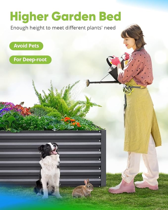 Quictent Galvanized Raised Garden Bed 6x3x2 Ft Metal Planter Box Bottomless for Backyard Outdoor, Include 1 pc Tomato Cage (Dark Gray)
