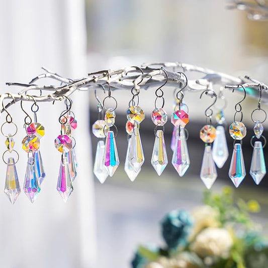 50pcs Colorful Crystal Icicle Prisms for Chandeliers, 38mm Chandelier Crystals Glass Prisms Pendants, Chandelier Crystals Replacement Parts with Octogan Beads for Wedding,Party Decoration