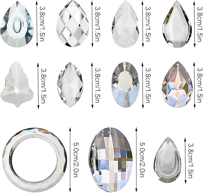 H&D 11pcs Clear Crystal Chandelier Lamp Lighting Drops Pendants Balls Prisms Hanging Glass Prisms Parts Suncatcher Home/House Decor