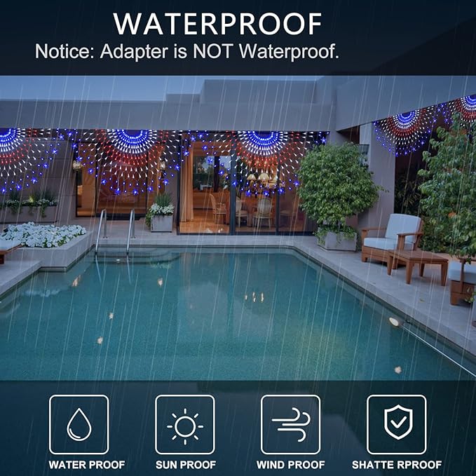 American Flag Lights, 243 LEDs Red White and Blue Lights Half Fan Flag Light, Waterproof US Flag Lights for Yard Garden, Festival, Holiday, 4th of July Independence Day Decorations