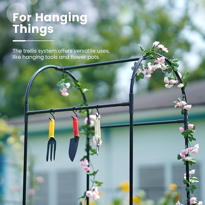 KING BIRD Raised Garden Bed with Arched Trellis Galvanized Planter Garden Box Outdoor for Gardening, Climbing Vegetables, Flowers 3.94x1.97x0.98 Ft, Dark Grey